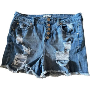 Elan Jean Denim Shorts Distressed and Frayed Size Medium Stretch